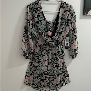 Floral V-Neck Dress with 3/4 Sleeves